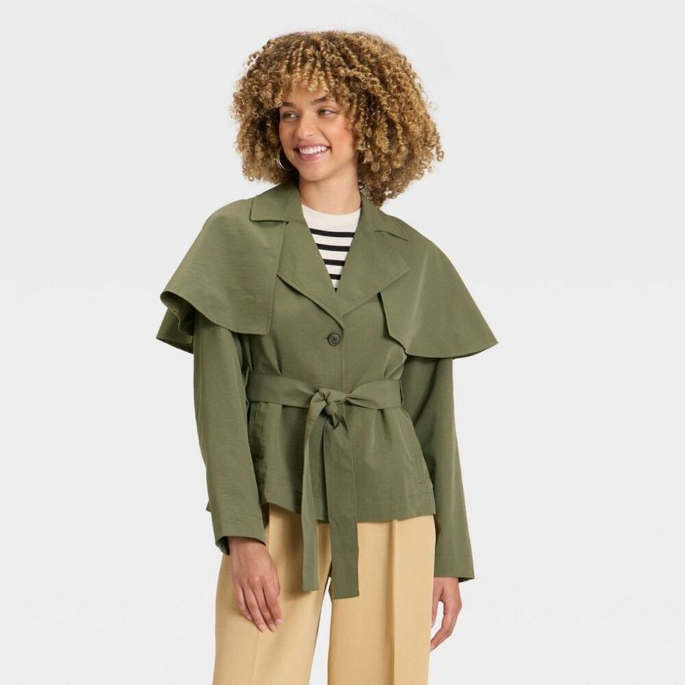 a new day Olive Green Tie-Waist Cape Jacket